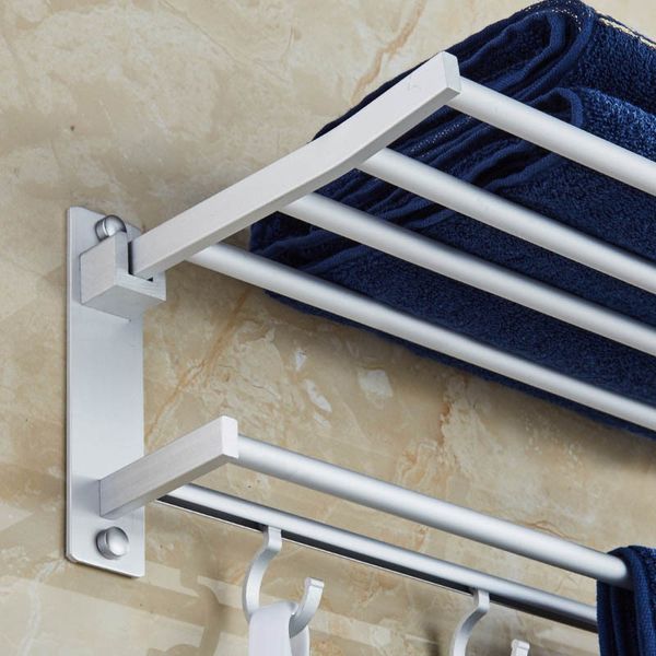 

space aluminum double towel rack with 5 hooks foldable