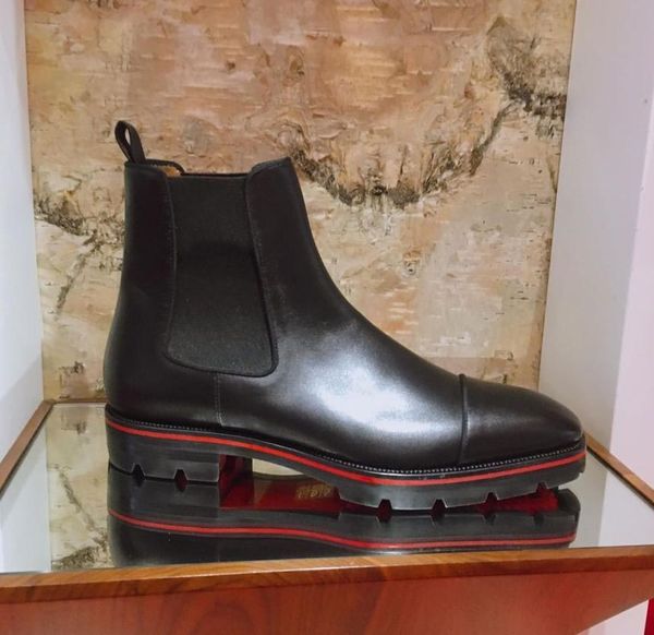

elegant men's boot black suede calfskin luxurious designer red bottom boots for men shoes ankle boots kicko style low heels boots free