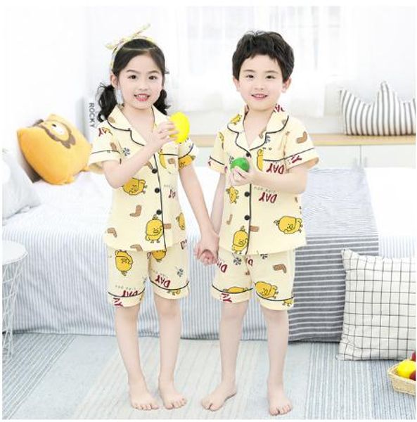 

new kids pajamas set cotton children pajamas suit cardigan boy sets kids short sleeve sleepwear girls homewear, Blue;red