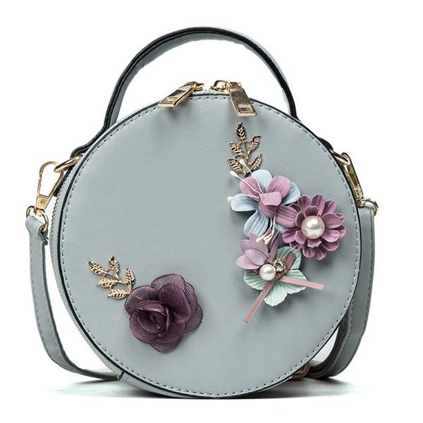 

women shoulder bag flower round leather bag zipper small messenger crossbody handbag sweet girls casual women handbag new