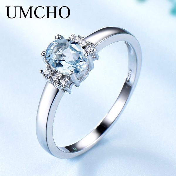 

umcho blue z gemstone rings for women 925 sterling silver engagement ring oval cut wedding jewelry birthstone party gift, Slivery;golden