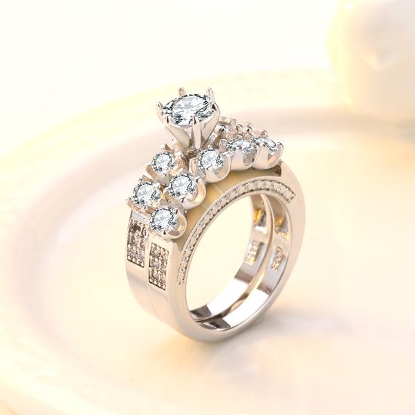 

everoyal silver 925 girls finger rings accessories female charm crystal clear rings set for women jewelry trendy, Golden;silver