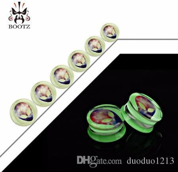 

64pcs/lot alice skull grow in the dark ear plugs piercing tunnels body jewelry acrylic ear gauges mix size 10mm to 25mm ing, Silver