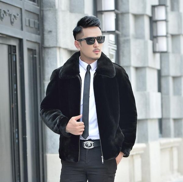 

autumn faux leather jacket mens winter thicken warm fur leather coat men loose jackets jaqueta de couro fashion b165, Black