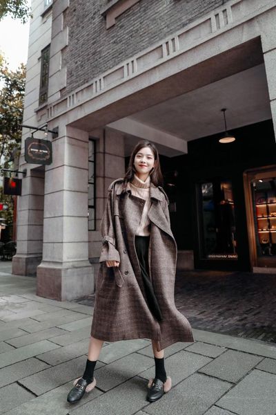 

shintong 2018 fall and winter plaid coat, plaid color, Black