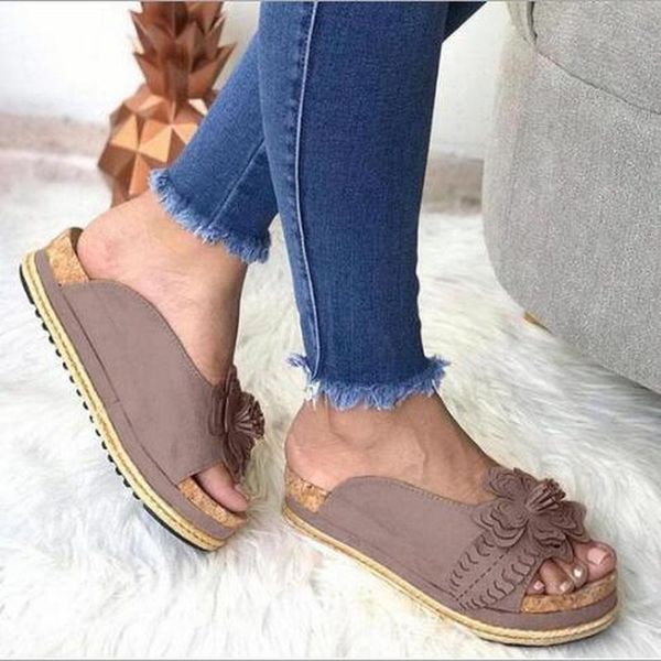 

women summer beach sandals wedges shoes woman vintage pu leather peep toe flowers slippers sandalias mujer sapato feminino d102, Black