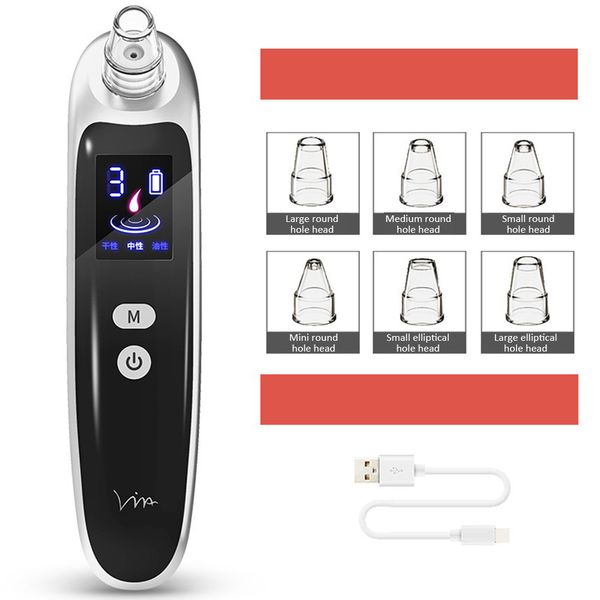

rechargeable blackhead remover face nose acne black dot pimple electric blackhead vacuum cleaner pore machine with 6 head