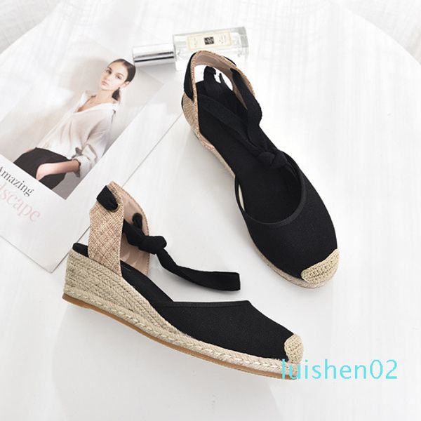 

5cm wedge heel women 2019 summer espadrilles sandals l02, Black