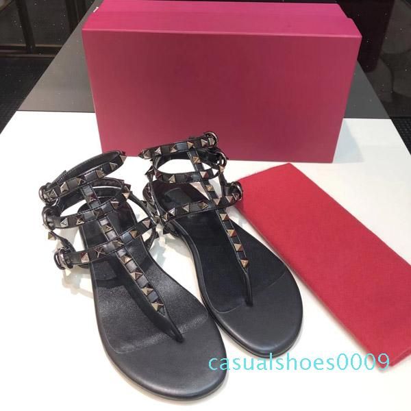 

zapatos mujer color spiked gladiator flat women sandals stones studded flip sandal big size designer women shoes summer34-41 c09, Black