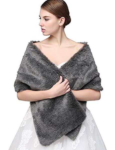 

winter autumn wedding bridal wraps bolero faux fur for wedding evening party prom jacket coat winter white fur shawl wedding