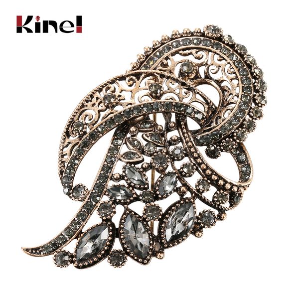 

kinel vintage gray crystal flower turkish brooch pin for women antique gold arabesque rhinestone brooch lapel scarf broches 2019