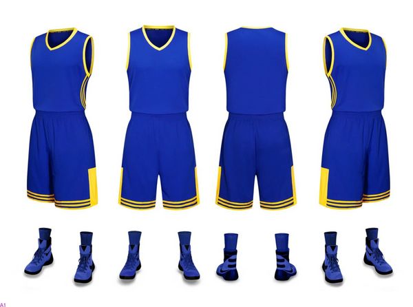 2019 New Blank Basketball Jerseys Impresso Logotipo Mens Tamanho S-XXL Preço Barato Transporte rápido de boa qualidade Novo azul amarelo BY001N