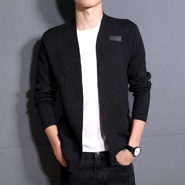 

men warm sweater cardigan solid color long sleeve casual knitwear, White;black