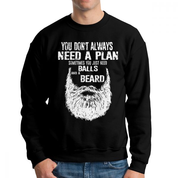 

beard men's hoodie long sleeve cotton casual pullovers, Black