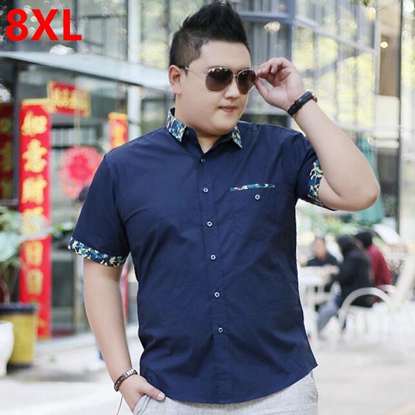 

men's plus size clothing short-sleeve shirt male big size casual shirt fat summer short-sleeve basic 8xl 7xl 6xl, White;black