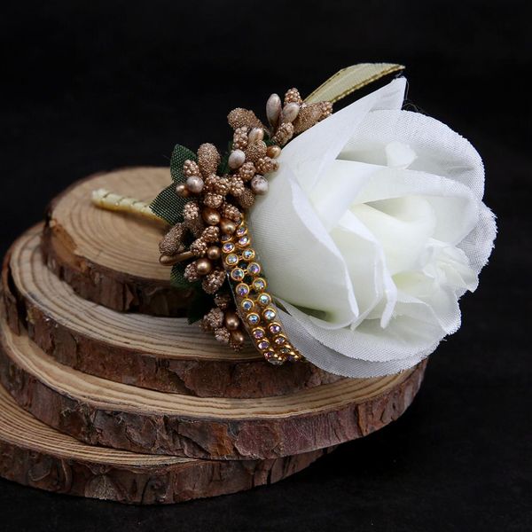 

6xwrist corsage bridal stretchy bracelet wedding prom hand flower 6 colors
