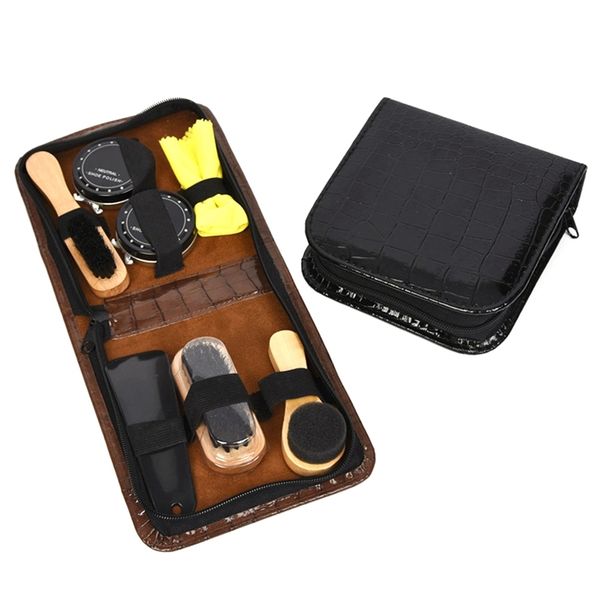 

new 7pcs/set shoe brush professional shoe care tool kit shoes shine polish cleaning smooth wooden brushes set with vogue leath shoe brushes