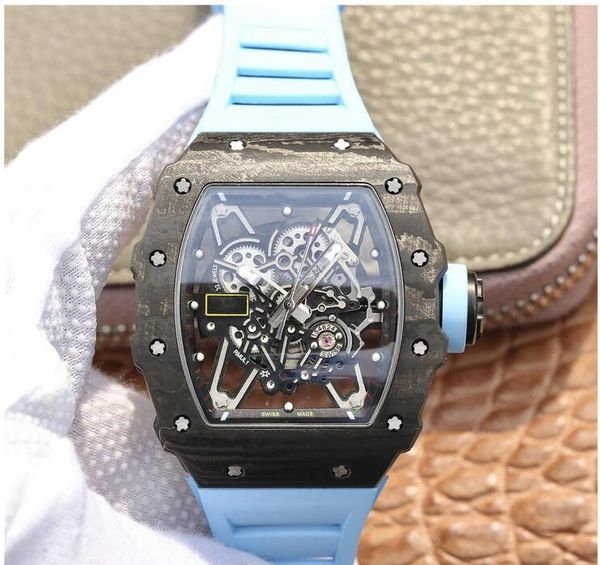 

nt rm-035 waterproof montre de luxe carbon fiber case silicone watch band automatic mechanical movement watches designer brand, Slivery;brown