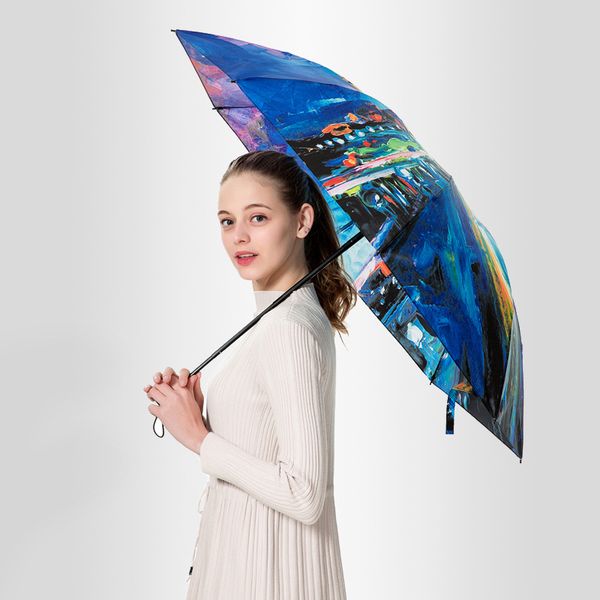 

yfgxbhmx women's umbrella 2019 fashion oil painting folding automatic umbrella summer sun protection uv mini