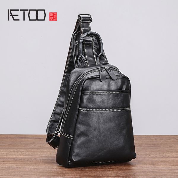 

aetoo leather chest bag male korean version of the new casual single shoulder oblique cross bag men's cowhide