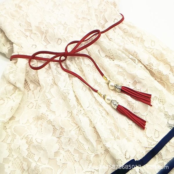 

tassel velvet dress dress rope female decorative small waist belt versatile belt knot waist chain skirt, Black;brown