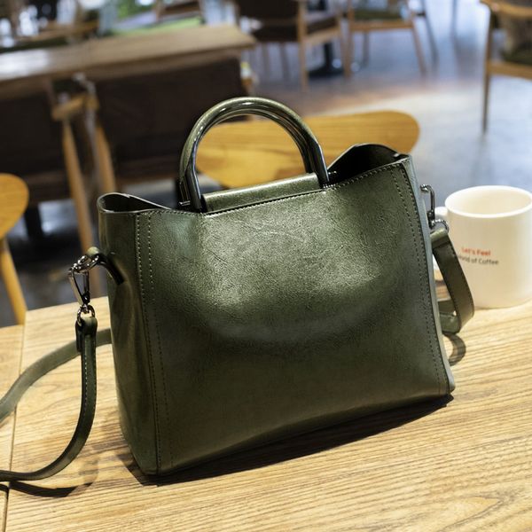 

handbag women leather shoulder bag casual large capacity handle bucket bag simple style solid totes korean c811