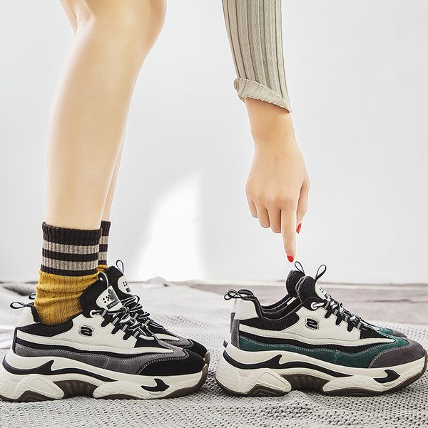 

ins exceed fire real shoes 2019 dad shoe woman winter increase down ulzzang all-match platform shoes, Black