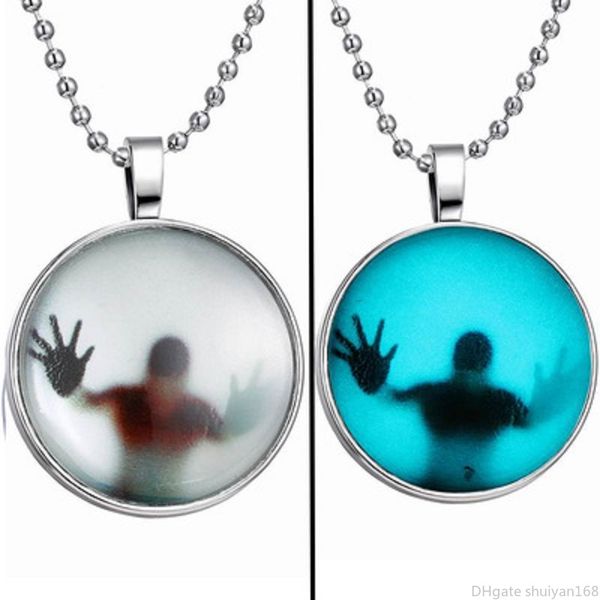 

halloween night luminous pendant necklace punk glow in the dark statement necklaces jewelry for women men party decor christmas gifts, Silver