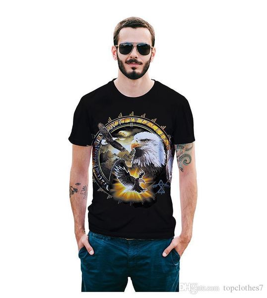 

new sellers streetwear mens 3d eagle print t-shirt short sleeve metal rock animal clothing t shirt black o neck tshirt, White;black