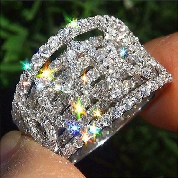 

full 3a cubic zircon diamonds rings for women 18k white gold engagement band fashion bling party banquet jewelry accessory gift, Golden;silver