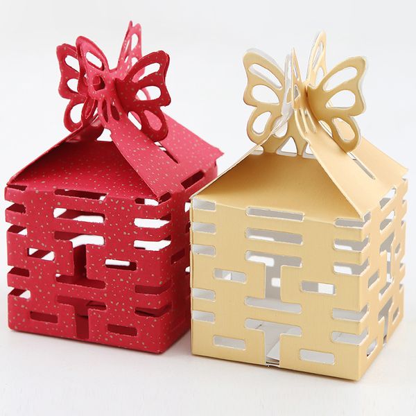 

100pcs double happiness candy boxes gift boxes wedding party favors box red/gold ing