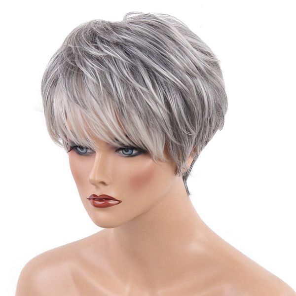 

chic short wigs for women human hair with bangs fluffy layered pixie cut wig, Black