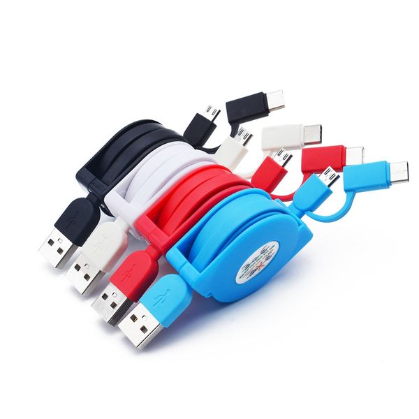 

mini usb cable universal micro usb fast data charger for phone 1m/3ft & type-c 2 in 1 retractable data charger cable cord z75
