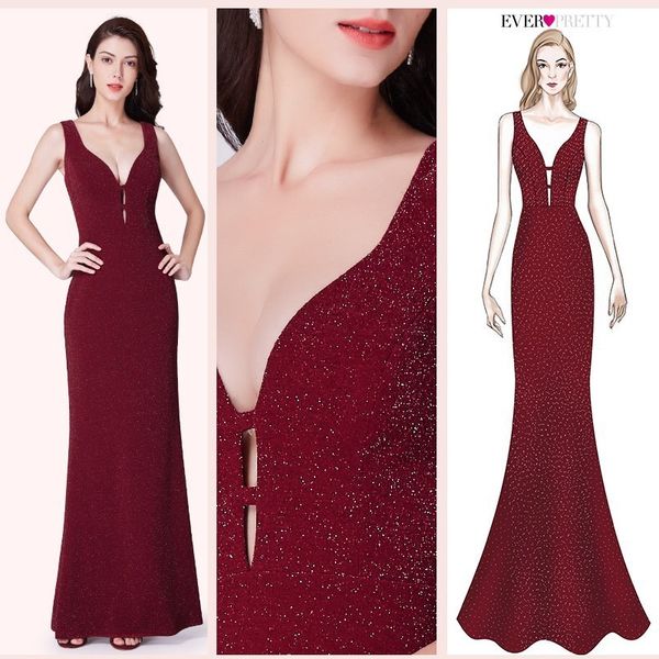 

burgundy prom dresses long 2019 ever pretty v-neck sparkle mermaid sleeveless formal dress women elegant evening party gown, White;black