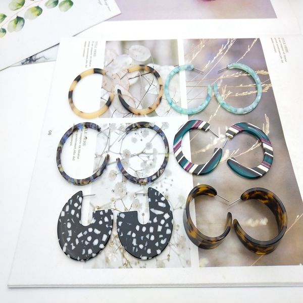 

ujbox japanese korean multi-style acetate earrings women resin acrylic acetic acid hoop earrings factory wholesale, Golden;silver