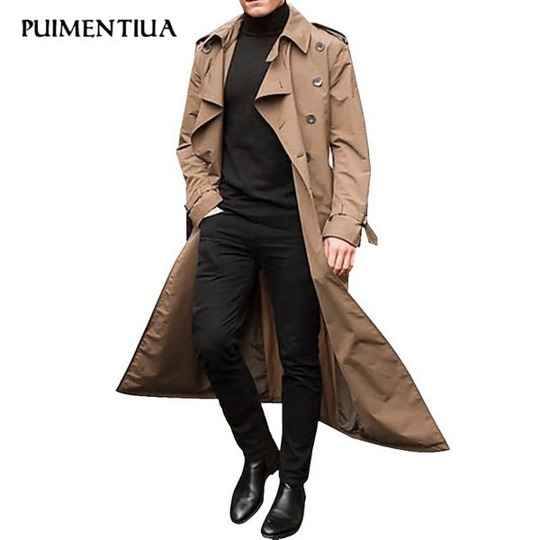 

puimentiua windbreaker men wild button design overcoat trench jacket solid color long trench single-breasted coat 2020 spring, Tan;black