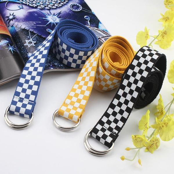 

belts fashion punk long black and white plaid checkered belt waistband checkerboard couple canvas women personality, Black;brown