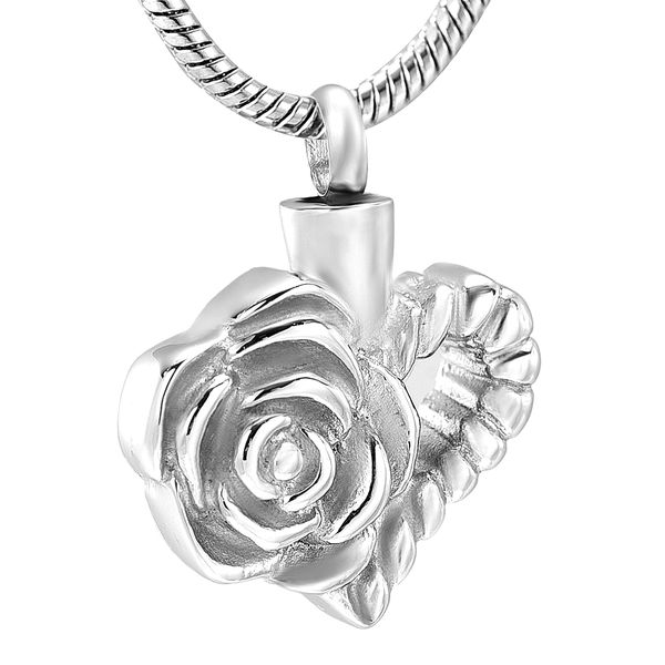 

ijd12440 women gift necklace rose heart cremation necklace funeral urn ashes holder keepsake jewelry for human/ animal, Silver