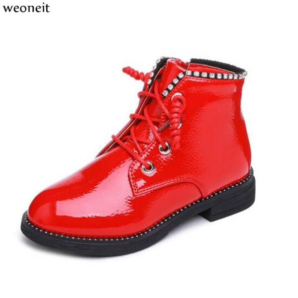 

weoneit girls boots autumn and winter new girls fashion boots children martin zip pu leather shoes cn 26-37, Black;grey
