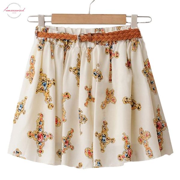 

new summer womens mini skirts elastic waist flowers dots print a line pleated with lining gilrs casual chiffon, Black