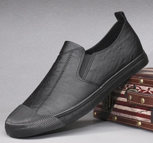 

spring autumn new men shoes fashion simple slip on man leather casual shoes man loafers flat shoes, Black