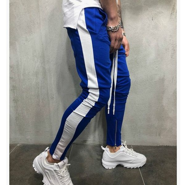 

chrleisure 2020 men's fitness pants color matching hip hop fitness stitching pants male sports casual trousers, Black