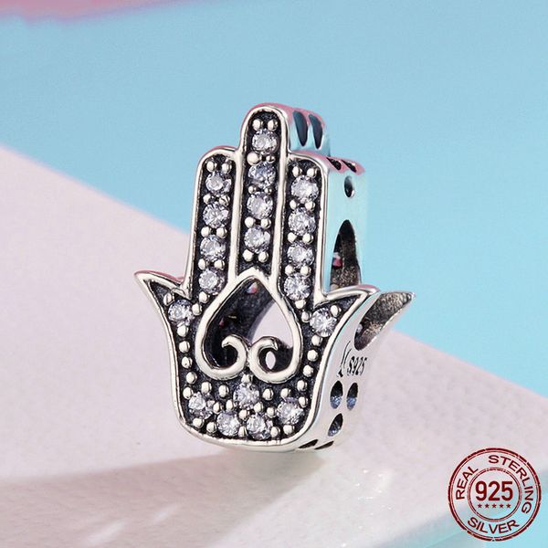 

925 sterling silver good luck hand of fatima charms fit women bracelets & necklaces diy silver jewelry unique design wholesale, Bronze;silver
