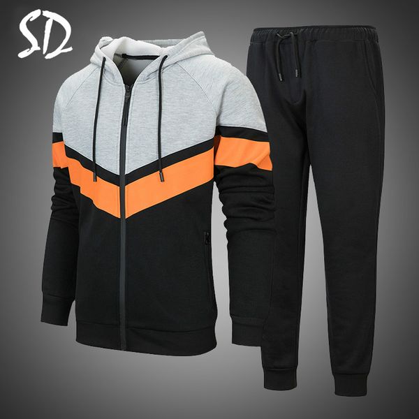

new fashion men set 2019 long sleeve zipper hoodies+pants set male tracksuit outdoors suit men's gyms casual sportswear suit, Gray