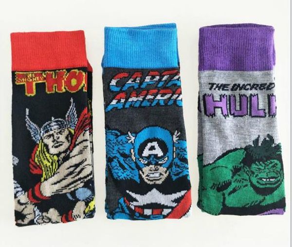 

mens designer marvel movie peripheral socks active cartton hero series print homme socks casual mid calf socks, Black