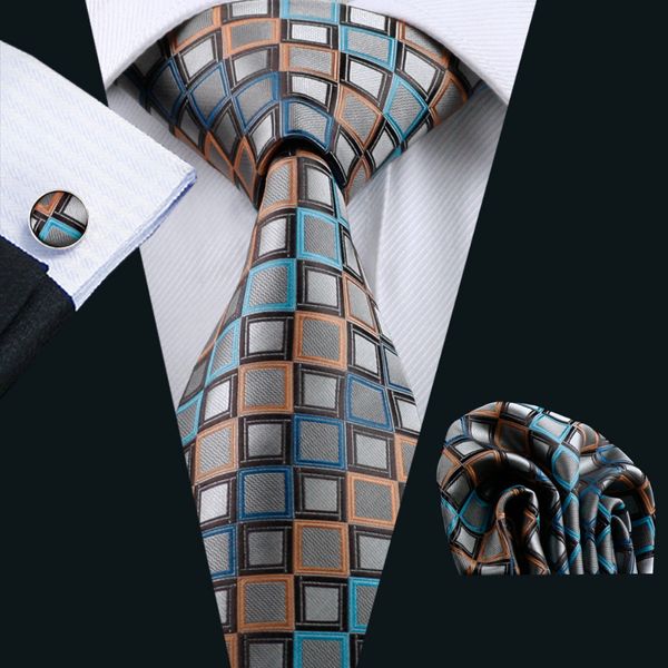 

ls-1101 barry.wang men`s tie brown novelty 100% silk tie gravata hanky cufflink set for men formal wedding party groom business, Blue;purple