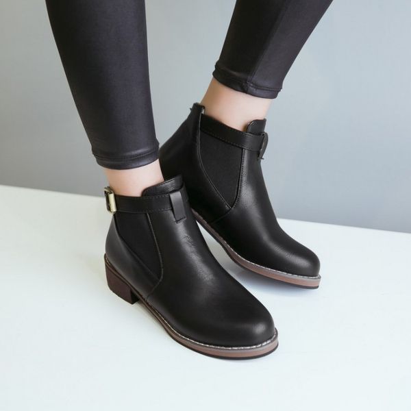 

big size 9 10 11 12 boots women shoes ankle boots for women ladies shoes woman winter pure color round head, Black