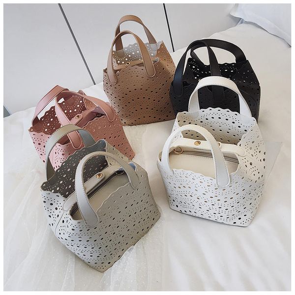 

2019 women's summer pu bags sweet lady style two-piece openwork bag fashion trend simple shoulder diagonal tote bag