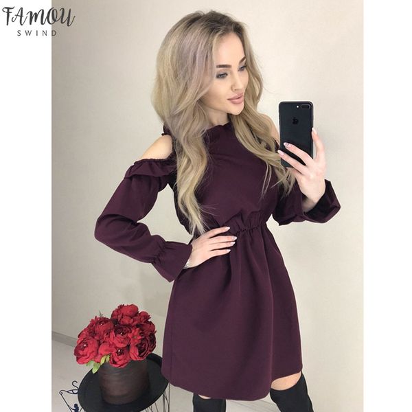 

long sleeve autumn ruffle party dress ladies hollow out o neck elegant dress 2020 female solid high waist mini dress, Black;gray