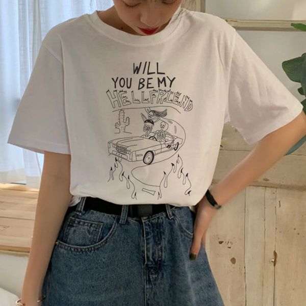 

новый сатана harajuku футболка женщины ullzang сатанист мультфильм смешные футболки люцифер 90-х графический футболка мода смешные топ тройн, White